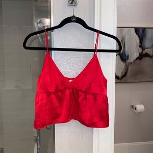 red silk crop top